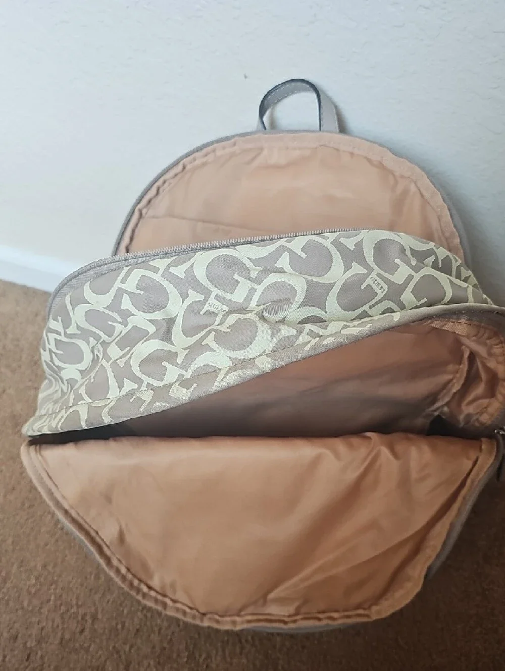 Guess Taupe and Cream Logo-Print Men's Backpack